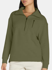 Women's Quarter Zip Side Slit Zipper Pullover