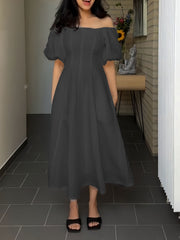 Fluttering Strapless Puffy Sleeve Dress
