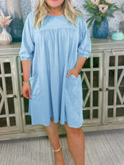 Women's Acid Washed Flowy Casual Dress with Pockets