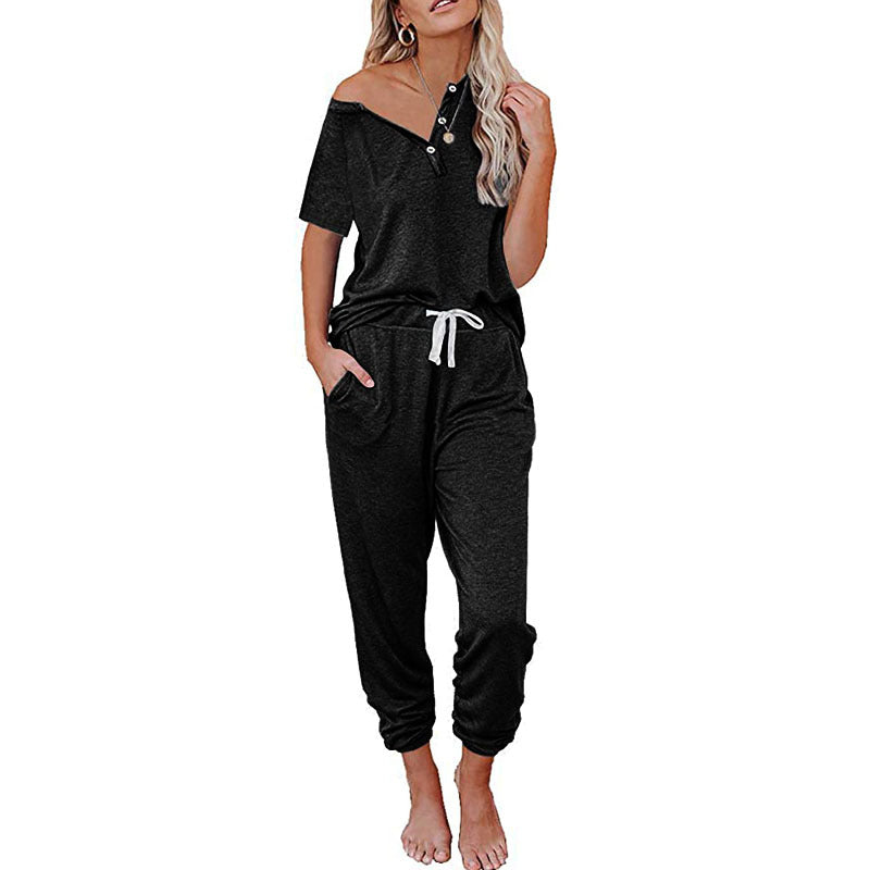 Loose Short-sleeved Button Casual Set
