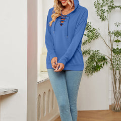 Solid Color Long Sleeve With Neckline Tie Hoodie
