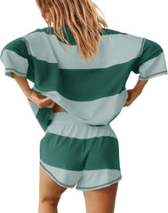 Women's Summer Oversized Striped Shirt and Shorts Sets