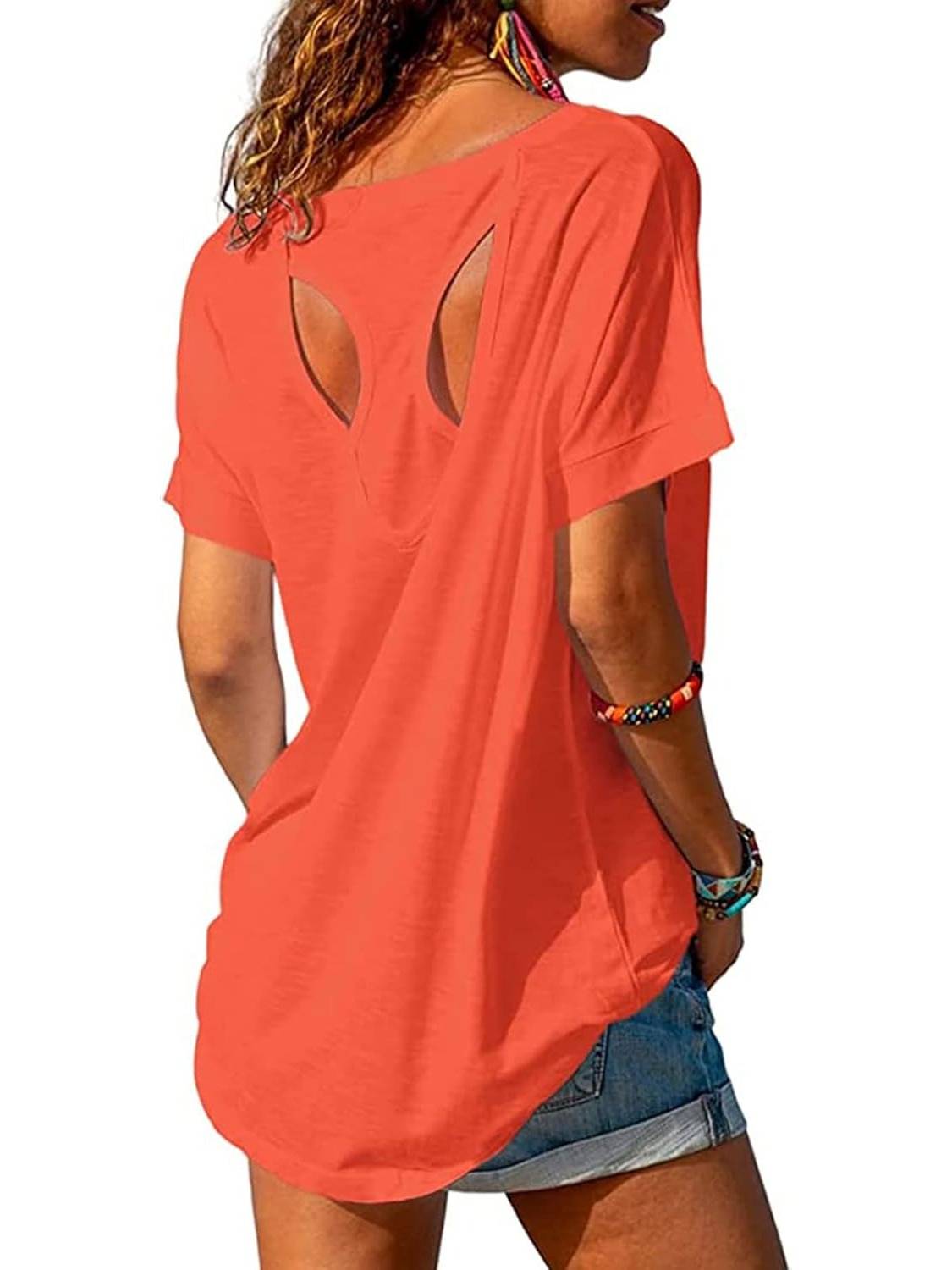 Women's Open Back Workout Casual Athlete T-Shirts