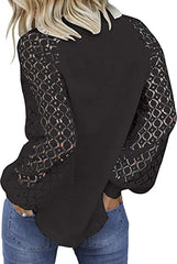 Round neck long sleeve lace splicing loose T-shirt