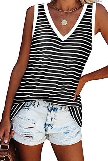 V-neck Splicing Sleeveless T-shirt Female