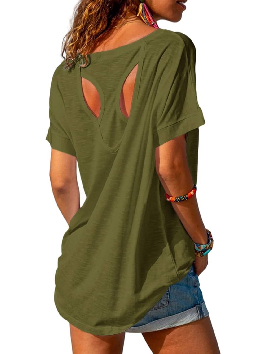 Women's Open Back Workout Casual Athlete T-Shirts