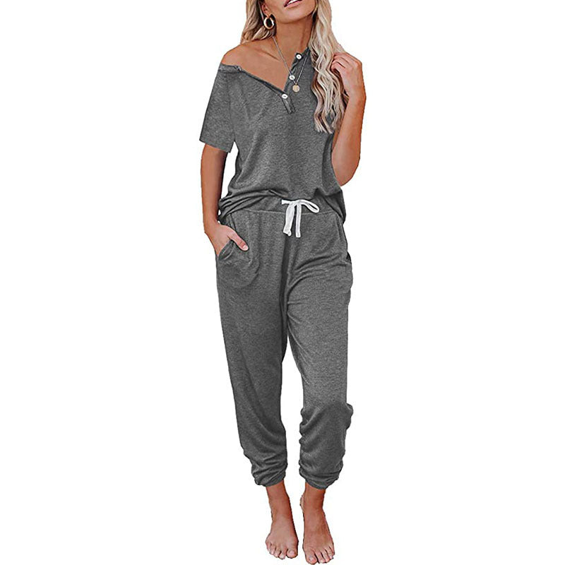 Loose Short-sleeved Button Casual Set