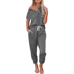 Loose Short-sleeved Button Casual Set