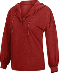 Button  Casual Loose Solid Color Closure Hoodie