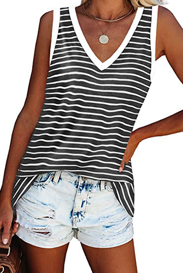V-neck Splicing Sleeveless T-shirt Female
