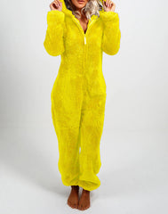 Women's Pajamas Furry Zipper Jumpsuit Hooded Pajamas