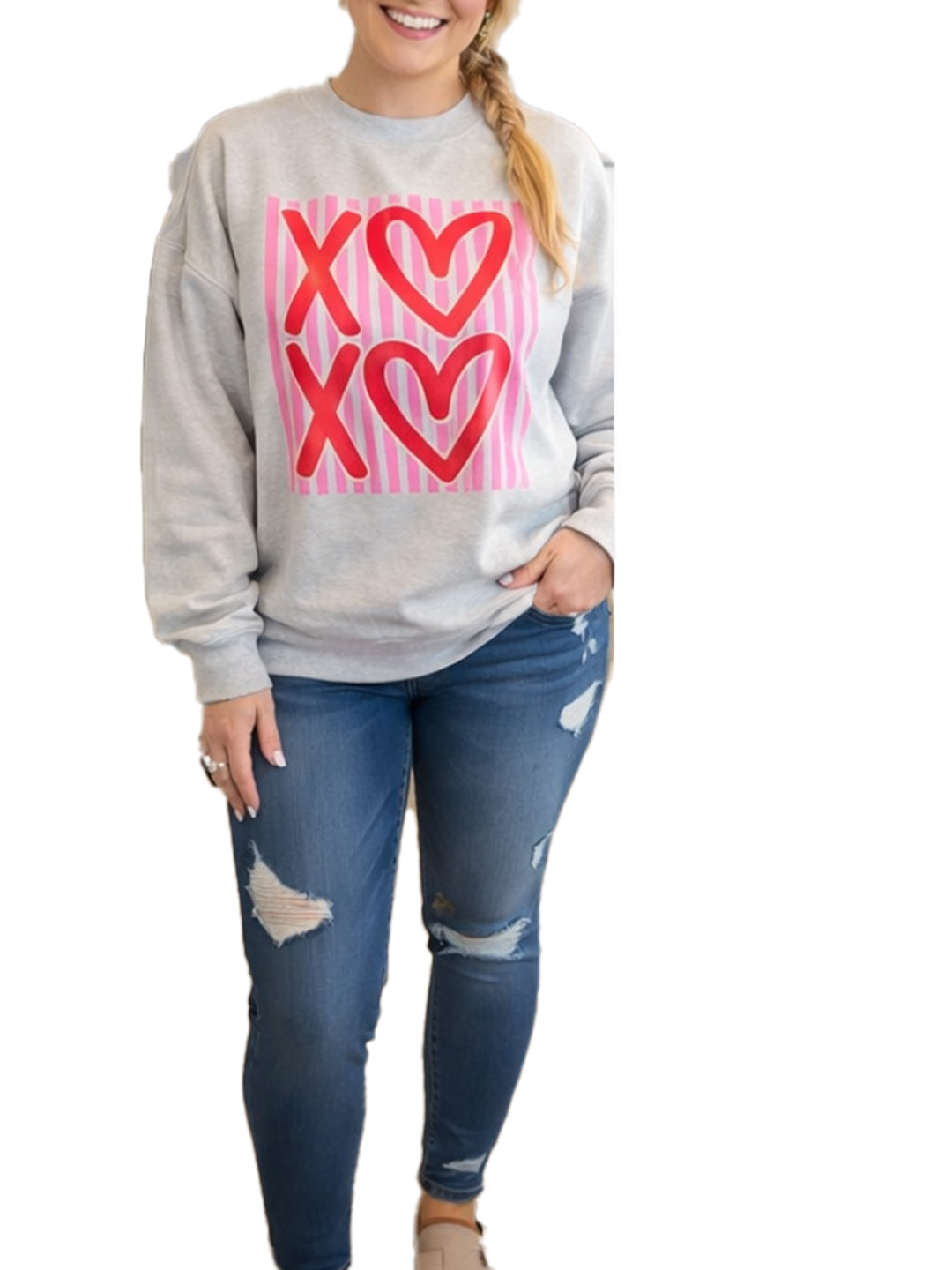 Valentine¡¯s Day Heart-print Striped Sweatshirt