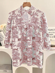 Women's V-neck Ruffle Collar Printed Shirts
