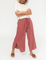 Women's Drawstring Wide Leg Side Slit Pants
