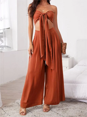 Women's Sexy 2 Pieces Outfits - Tie Front Crop Top