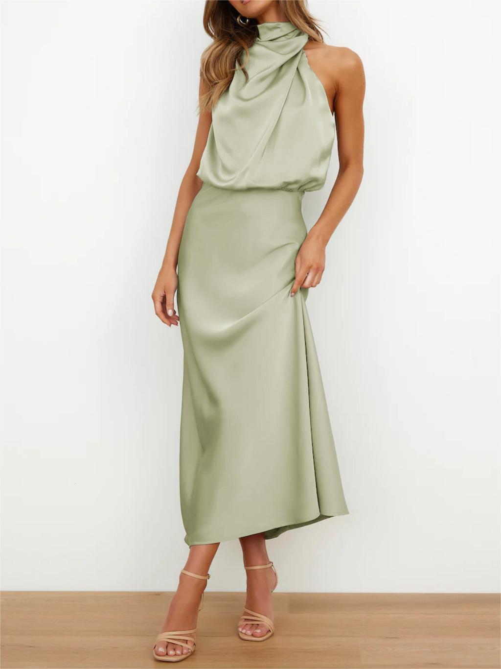 Mock Neck Keyhole Elastic High Waist Maxi Dress