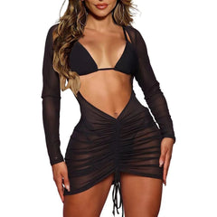 Print Halter Bikini Swimsuit & Cover Up 3 Piece Set