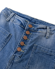 Women's Button Fly Booty Shaping High Waist Flare Jeans