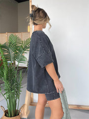 Women's Washed Short Sleeve and Cycling Shorts Set