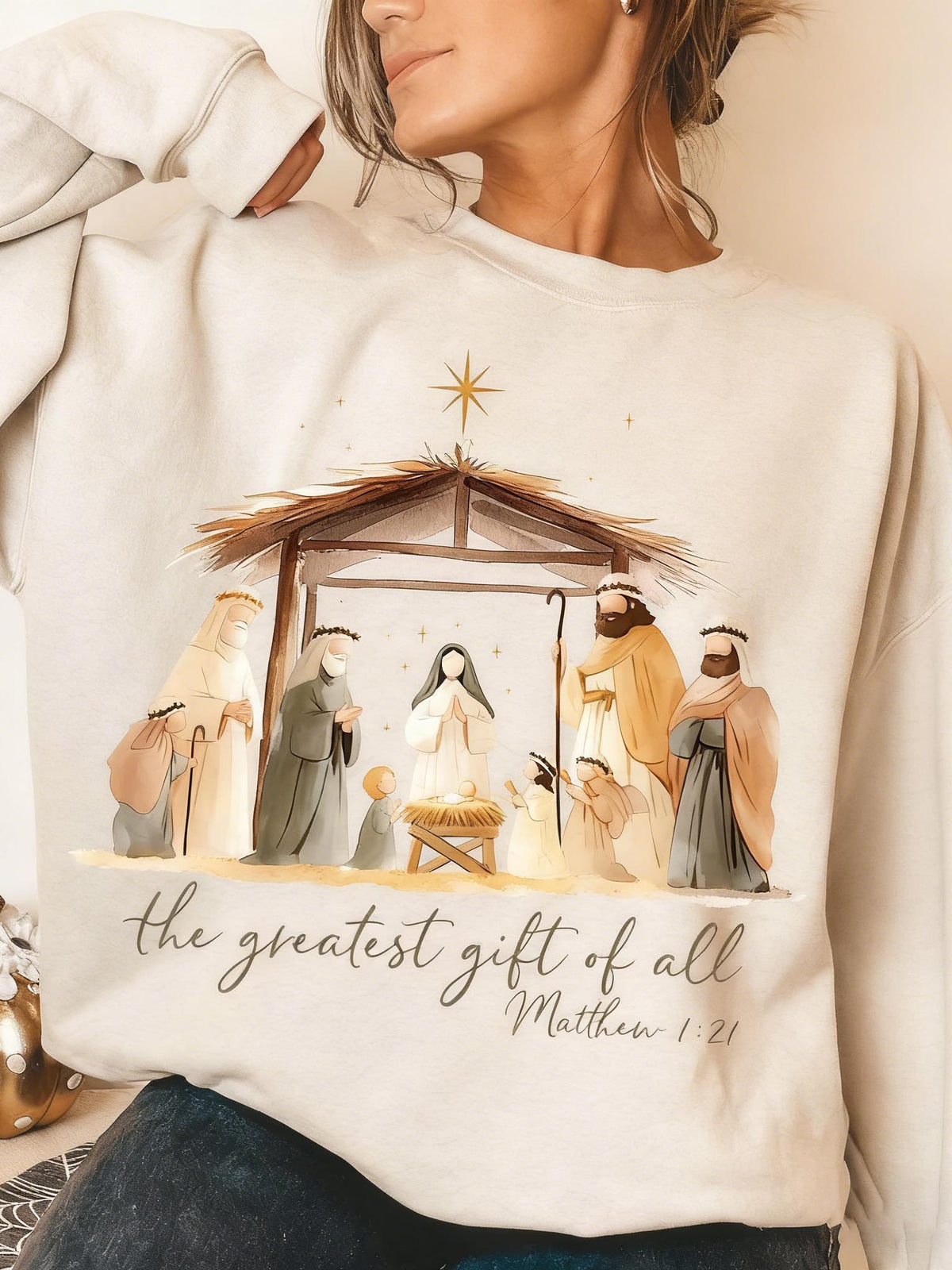 Women's Nativity Print Sweatshirt