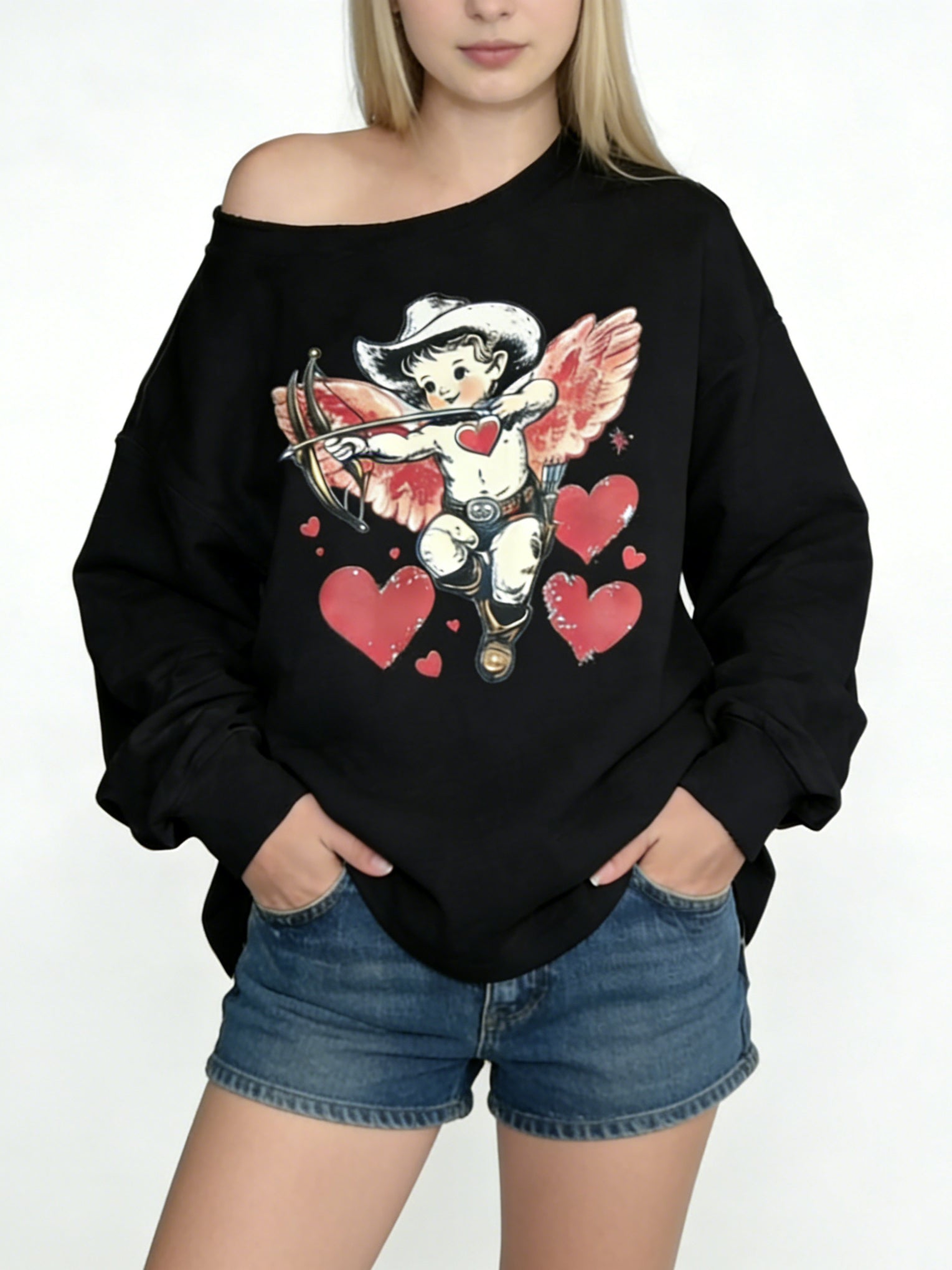 Women's Valentine's Day Cupid Cold Shoulder Sweatshirt