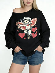 Women's Valentine's Day Cupid Cold Shoulder Sweatshirt