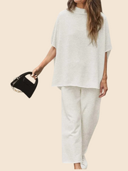 Women's Casual Batwing Sleeve Pullover Top and Wide Leg Set
