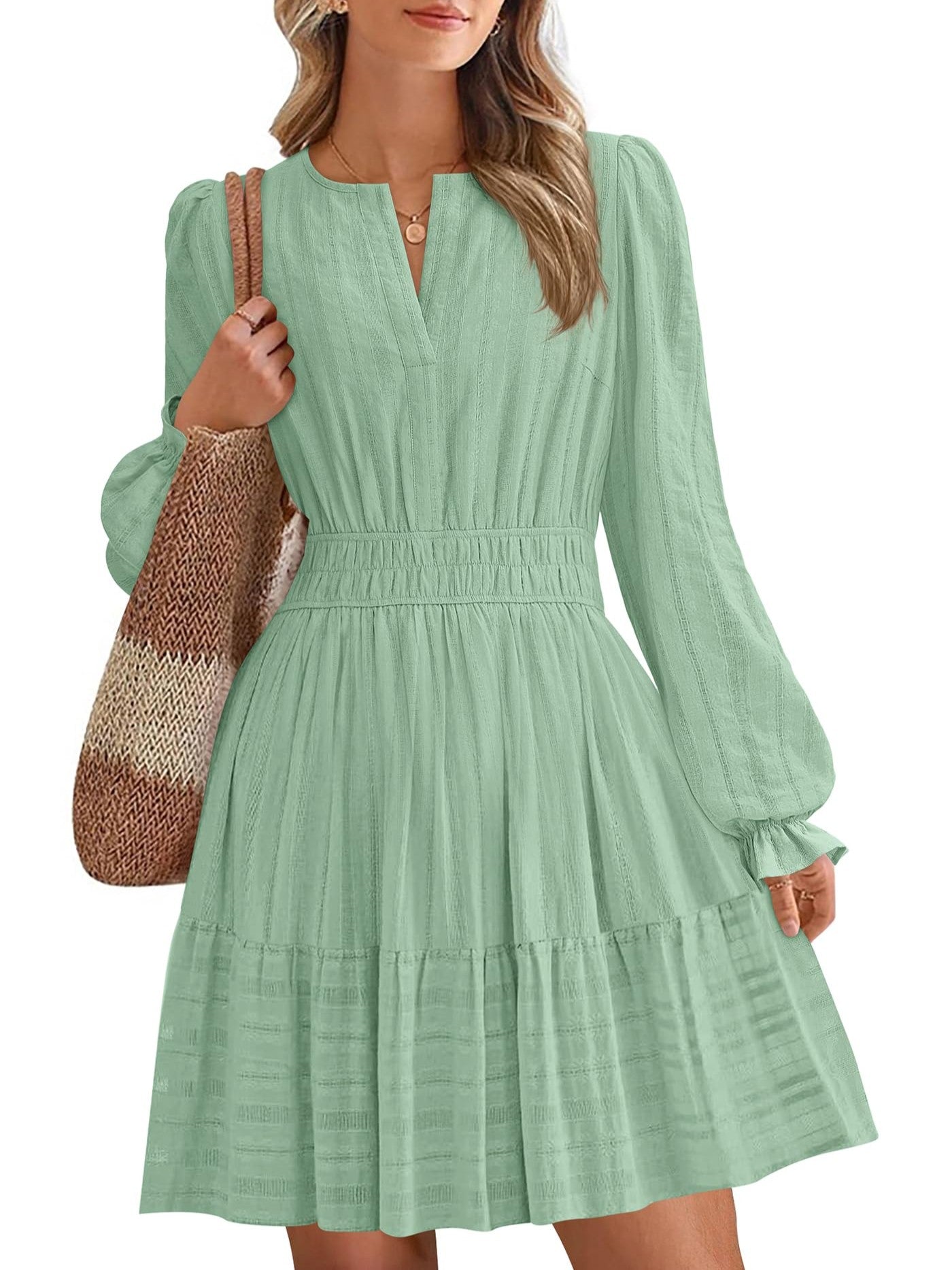 Women's Tiered Ruffle Hem V-Neck Dress