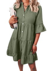 Women¡®s Casual V Neck Ruffle Short Sleeve Summer Dress