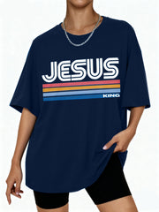 Retro Jesus King Oversized Cotton T-Shirt