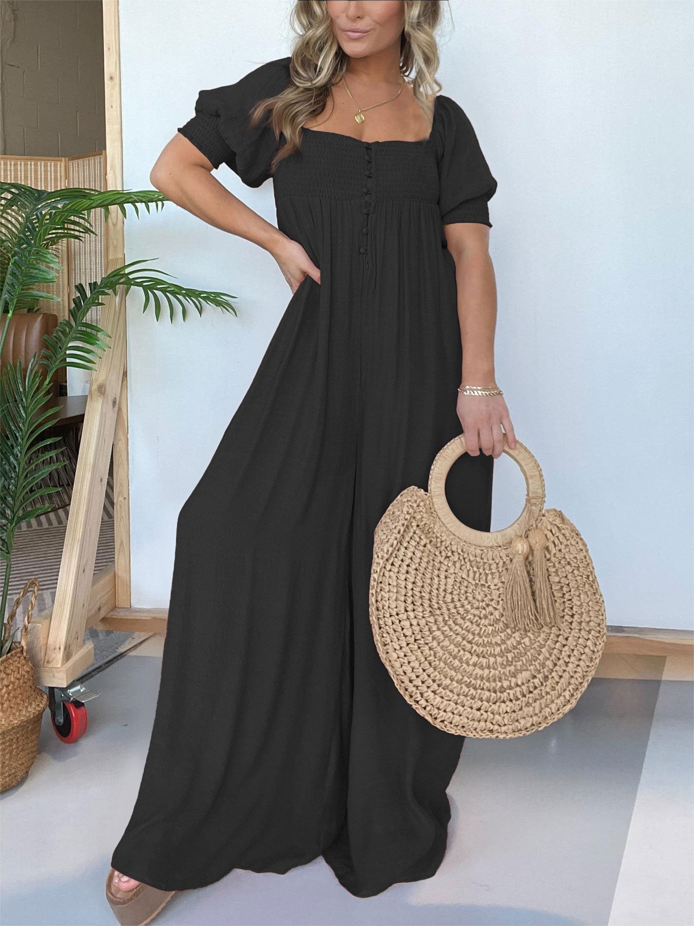 New Bubble Sleeve Ruffled Jumpsuit