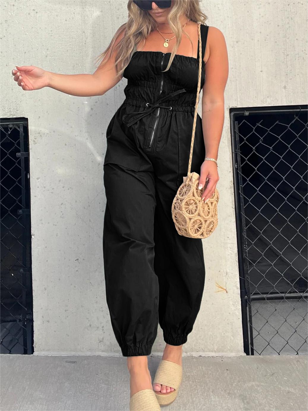 Hot Sale Ruched Elastic Cargo Jumpsuit