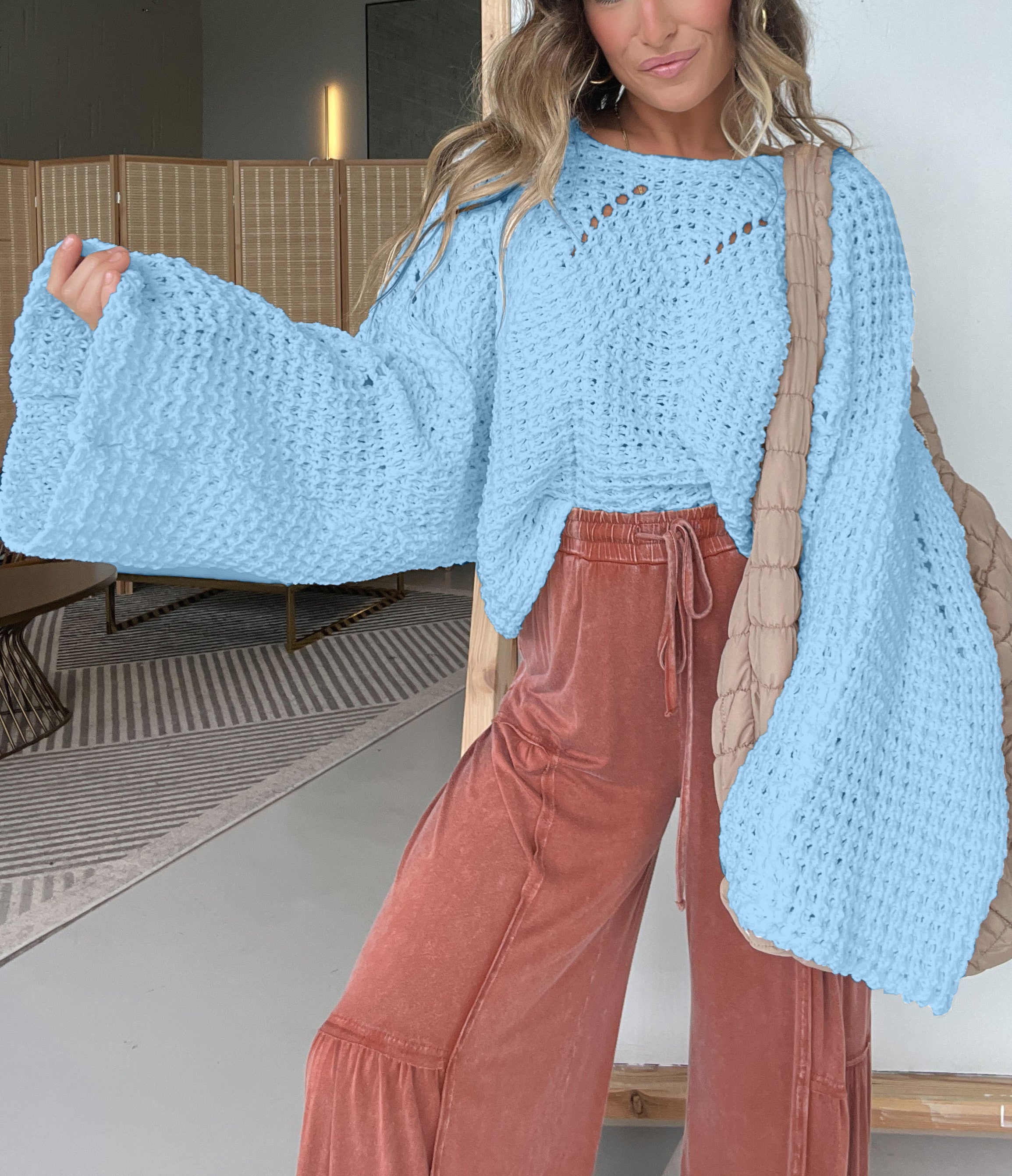 Women's Oversized Knitted Twist Detailing Sweater