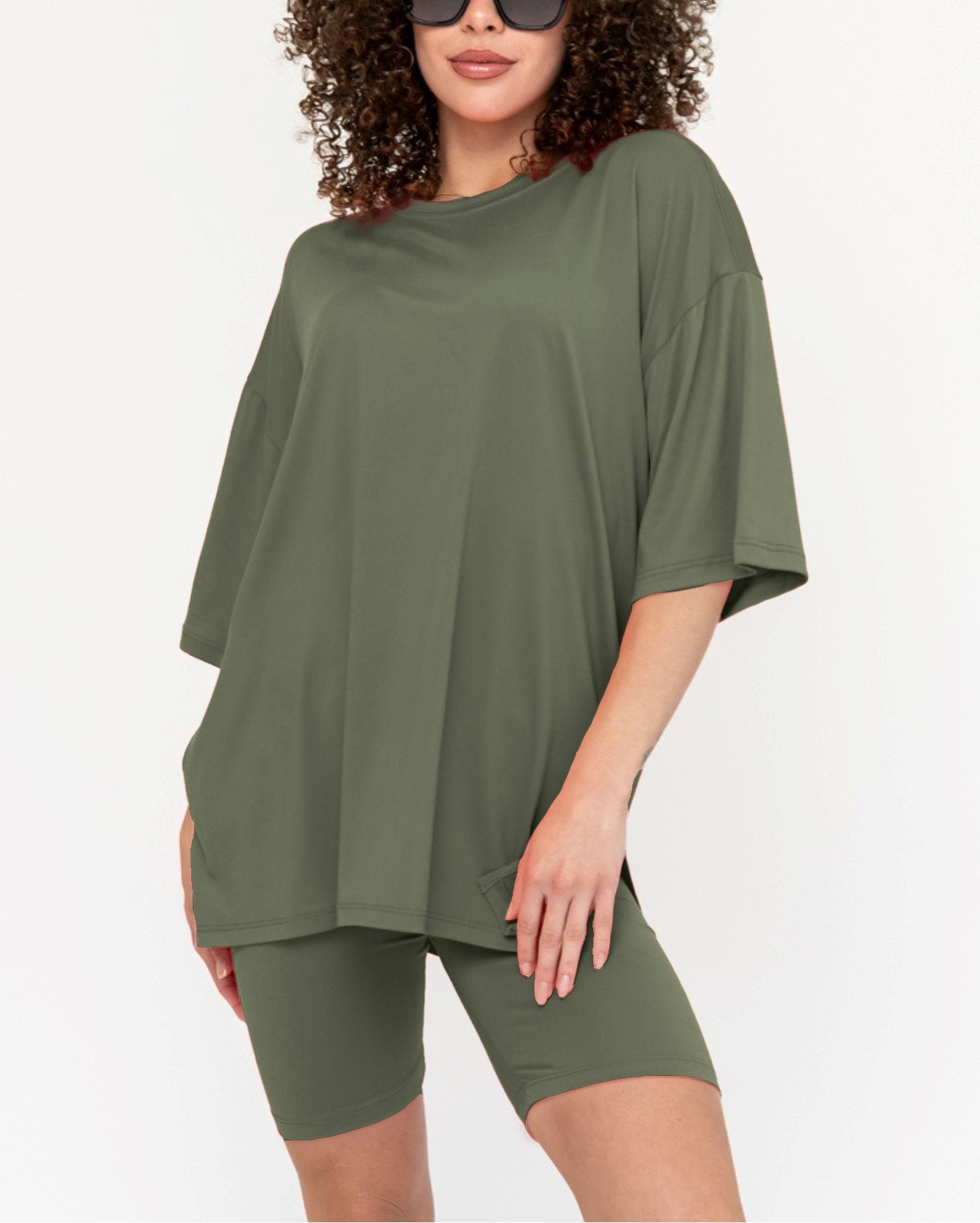 Women's Summer Crew Neck Oversized Biker Set