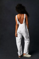 Women's Denim Sleeveless Loose Jumpsuit with Pockets