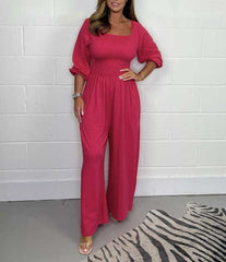 Women's Square Neckline Smocked Jumpsuit