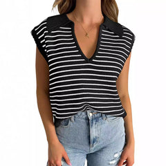 Women's V-Neck Sleeveless Striped Top