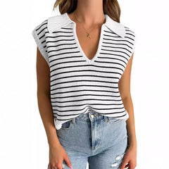 Women's V-Neck Sleeveless Striped Top