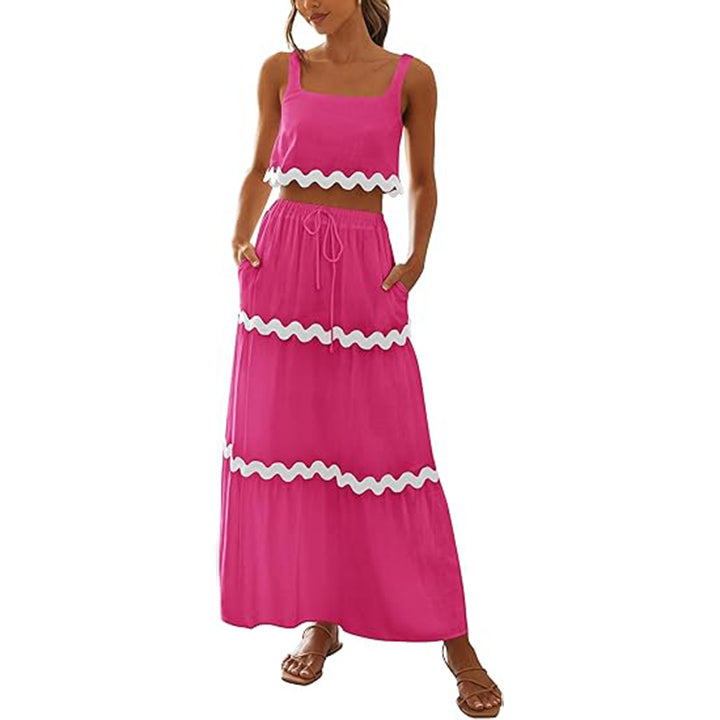Women's Square Neck Lace Up Half Skirt Set