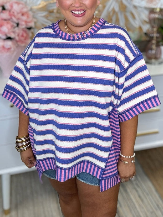 Women's Retro Striped Color Block Top