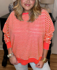 Women's Casual Lettuce Edge Striped Pullover