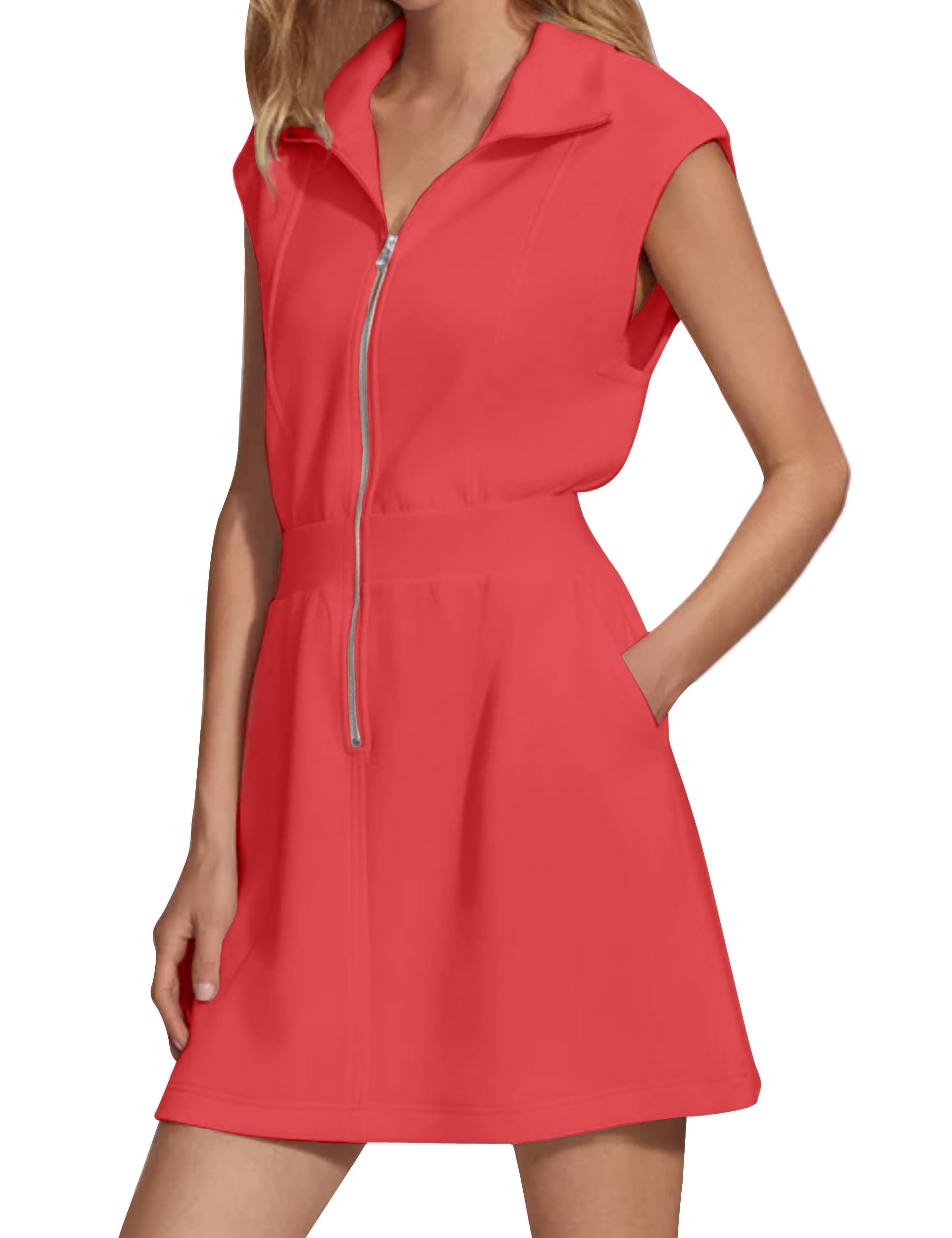 Women's Zipper Mini Dress with Pockets
