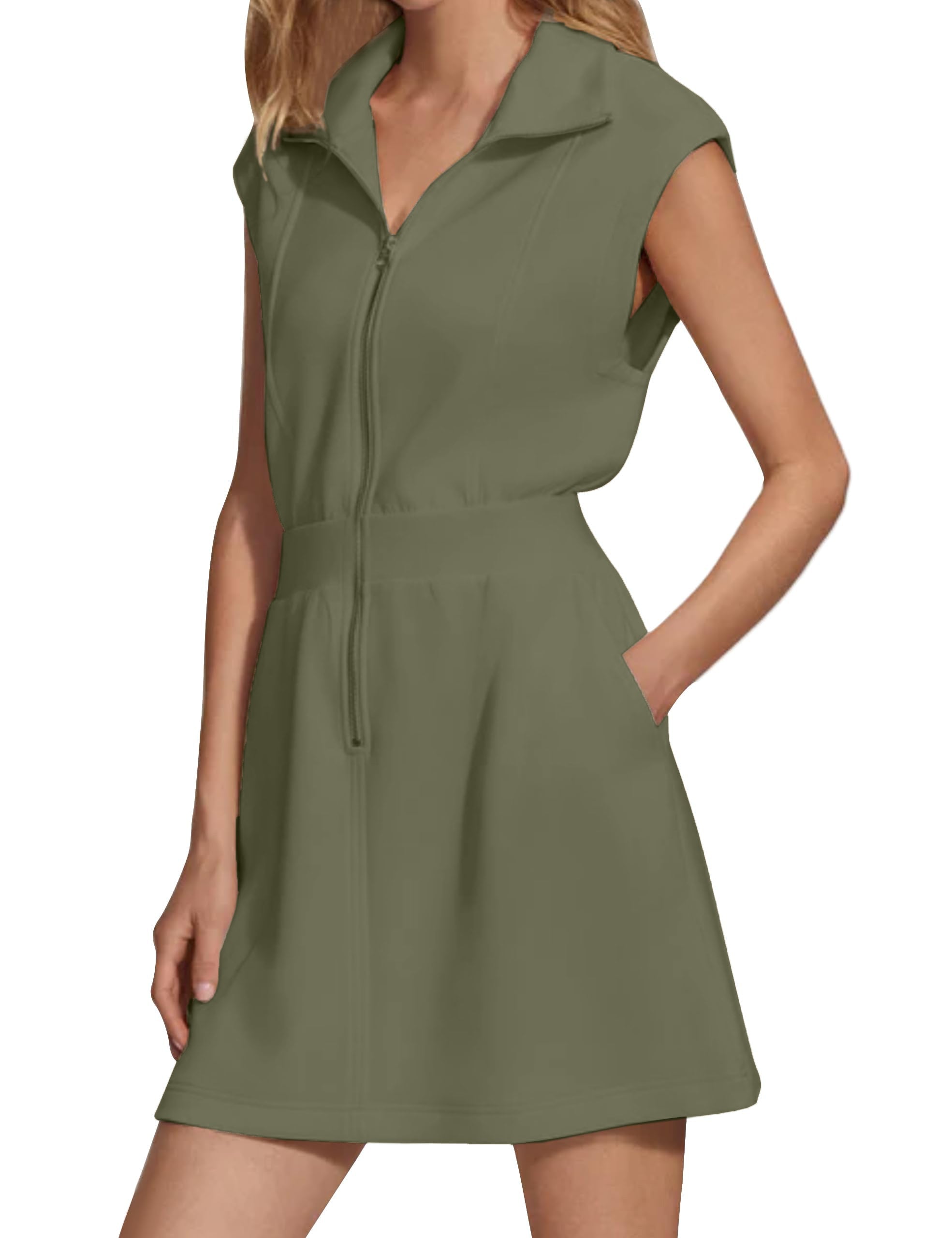 Women's Zipper Mini Dress with Pockets