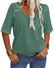 Women's Casual V-neck Solid Color Basic Tee