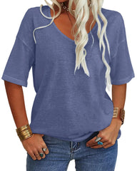Women's Casual V-neck Solid Color Basic Tee