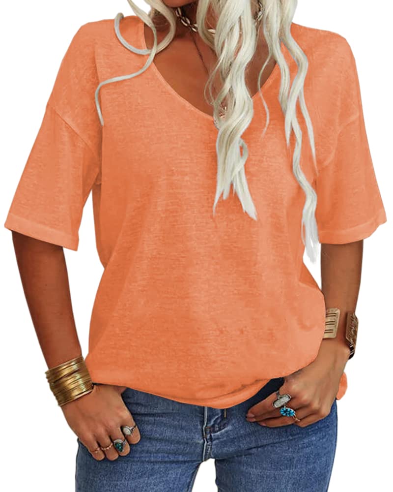 Women's Casual V-neck Solid Color Basic Tee