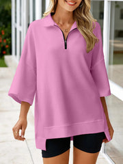 Women's Oversized 3/4 Sleeve Zipper Pullover
