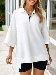 Women's Oversized 3/4 Sleeve Zipper Pullover