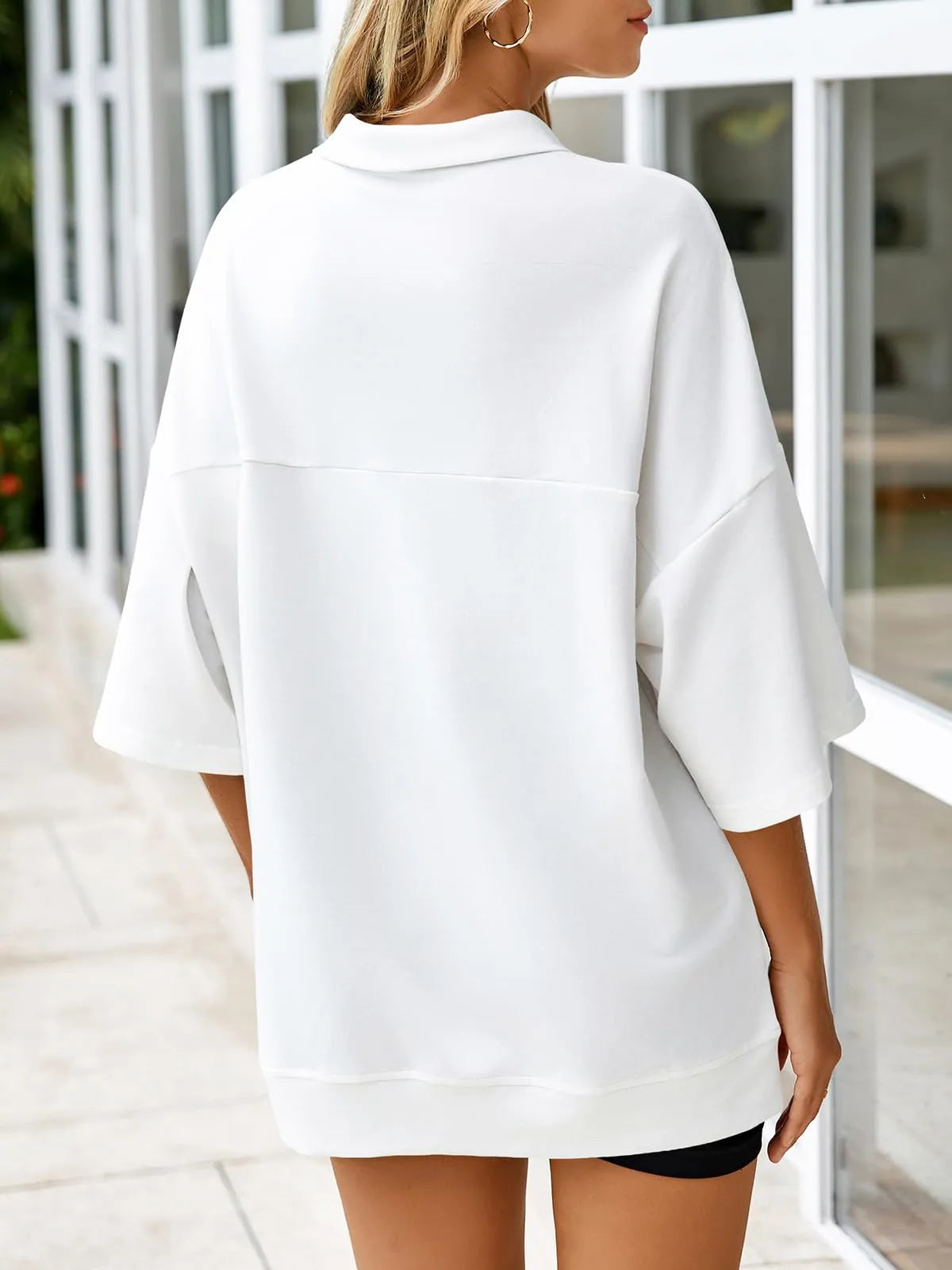 Women's Oversized 3/4 Sleeve Zipper Pullover