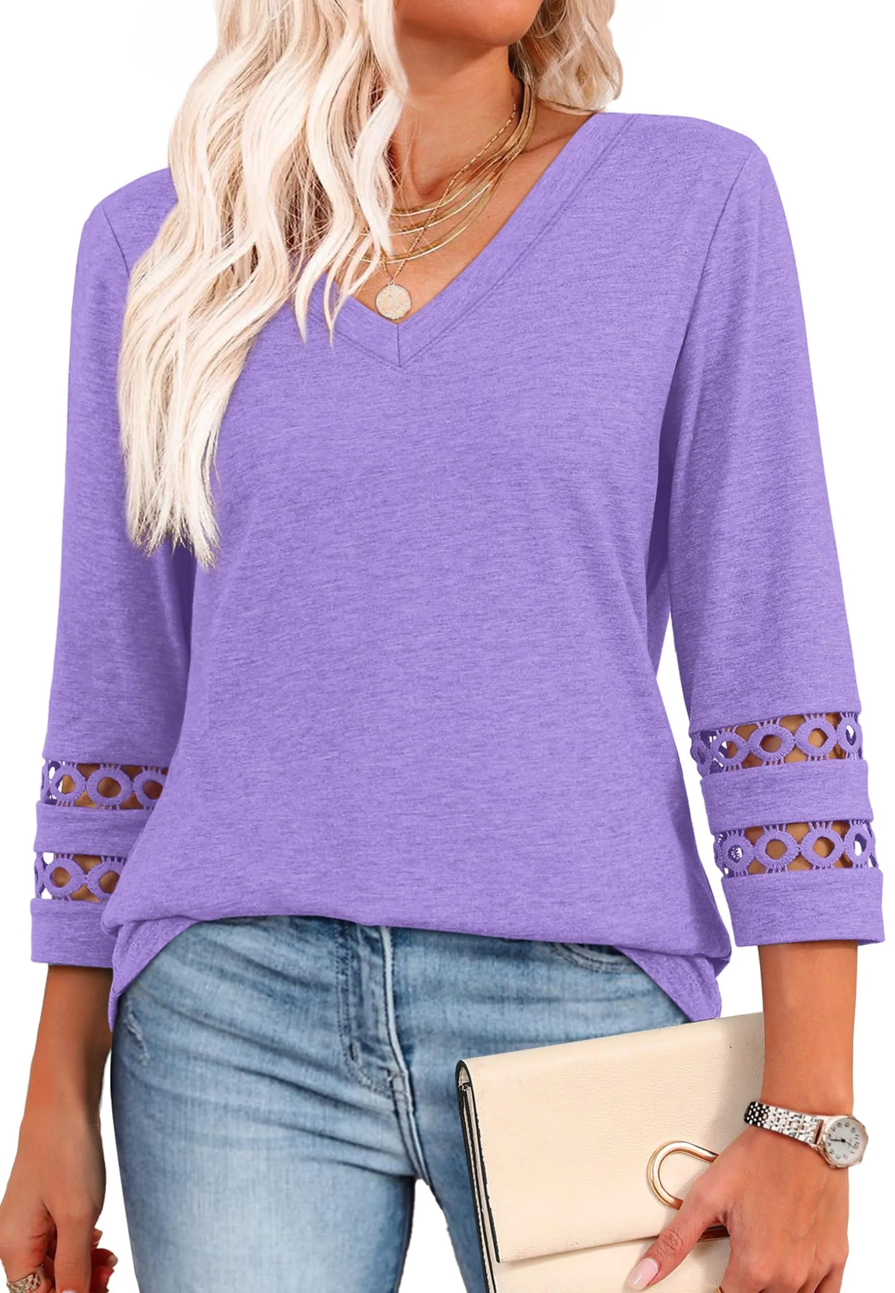 Women's 3/4 Length Sleeve Trendy V Neck T-Shirts